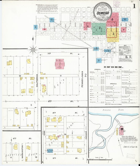Sanborn Fire Insurance Map from Oswego, Labette County, Kansas (1905), Sheet #0001 - Complete Map Set gallery image, historic Sanborn map, vintage wall art, Kansas Kansas