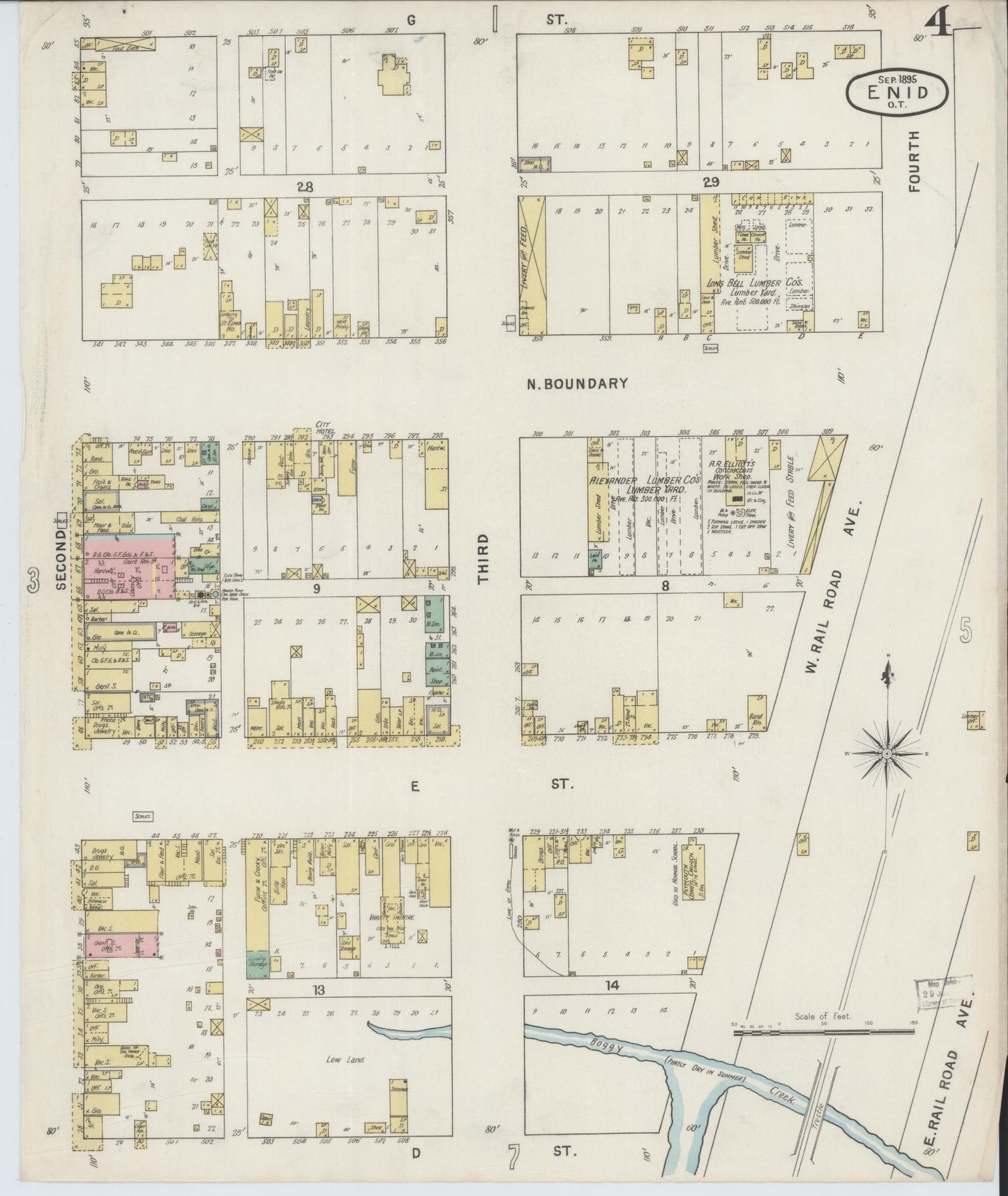 Sanborn Fire Insurance Map from Enid, Garfield County, Oklahoma (1895), Sheet #0004 - Historic Sanborn Fire Insurance Map Print, vintage old map wall art, antique decor, genealogy gift, Oklahoma Oklahoma map