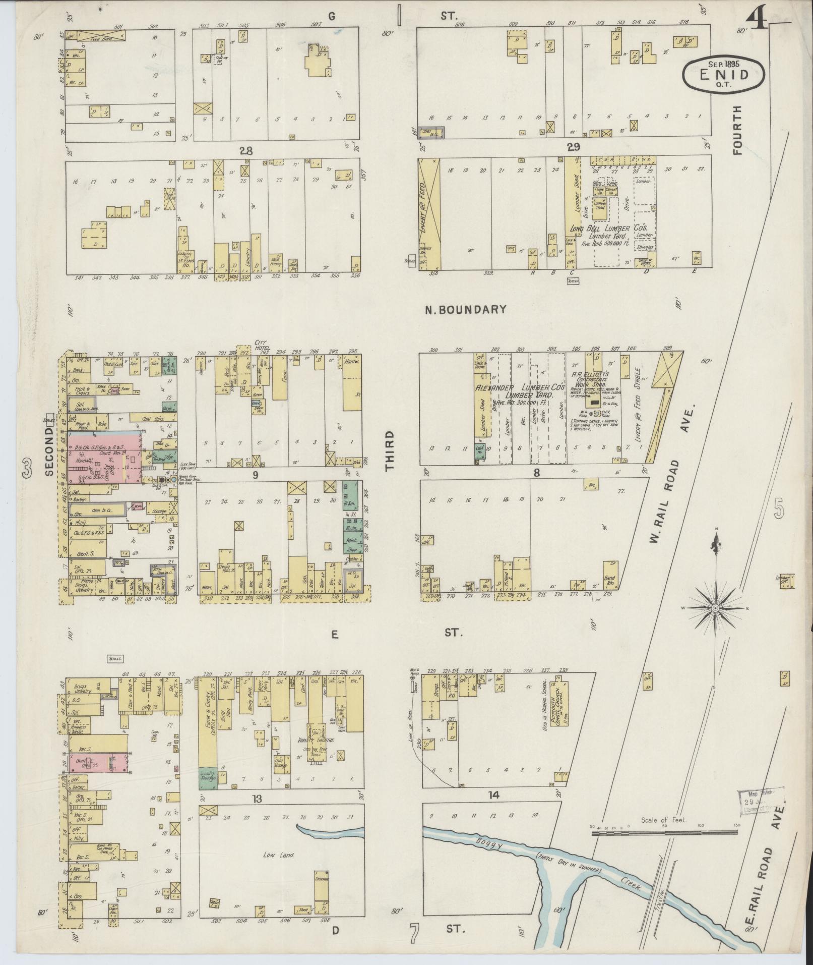 Sanborn Fire Insurance Map from Enid, Garfield County, Oklahoma (1895), Sheet #0004 - Historic Sanborn Fire Insurance Map Print, vintage old map wall art, antique decor, genealogy gift, Oklahoma Oklahoma map