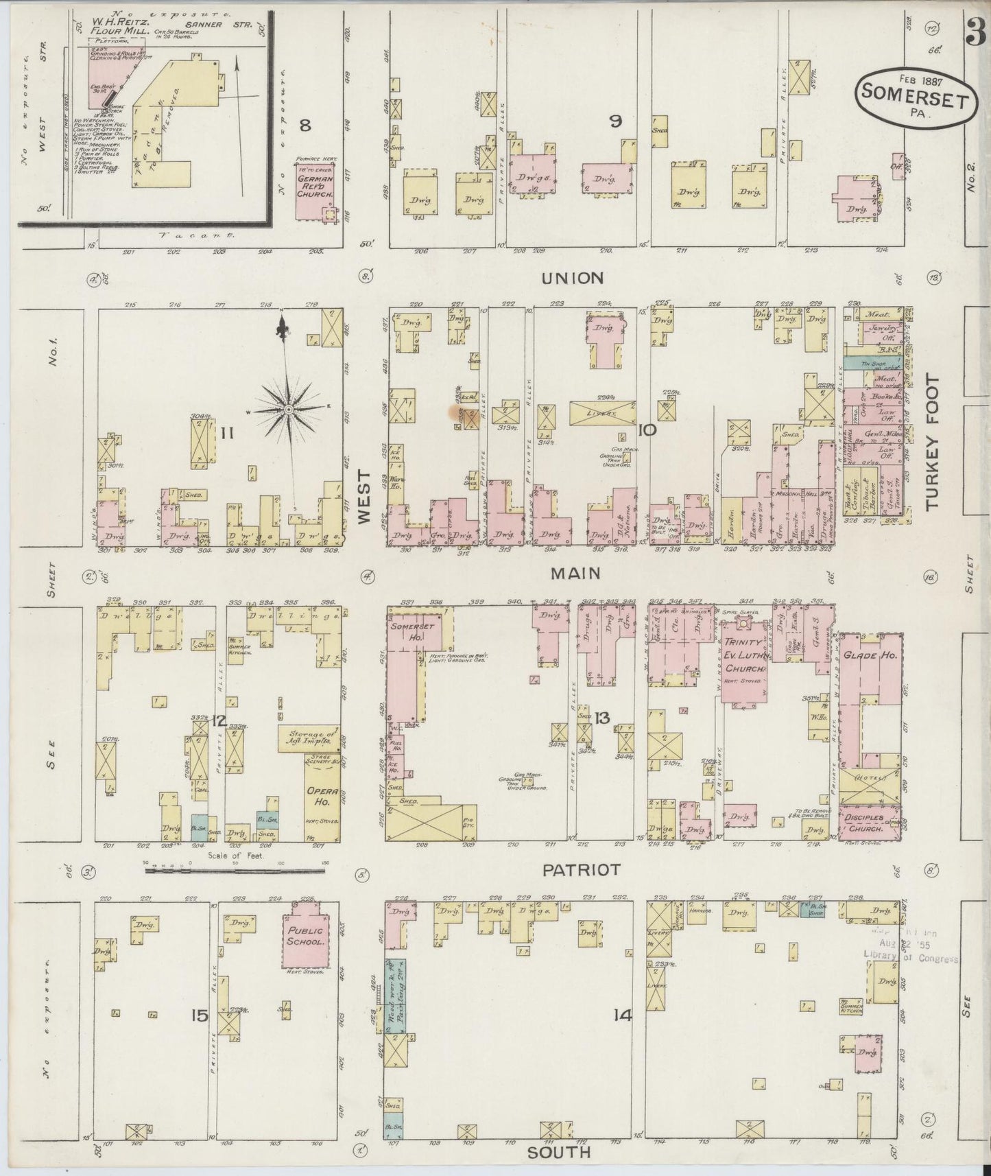 Sanborn Fire Insurance Map from Somerset, Somerset County, Pennsylvania (1887), Sheet #0003 - Complete Map Set gallery image, historic Sanborn map, vintage wall art, Pennsylvania Pennsylvania