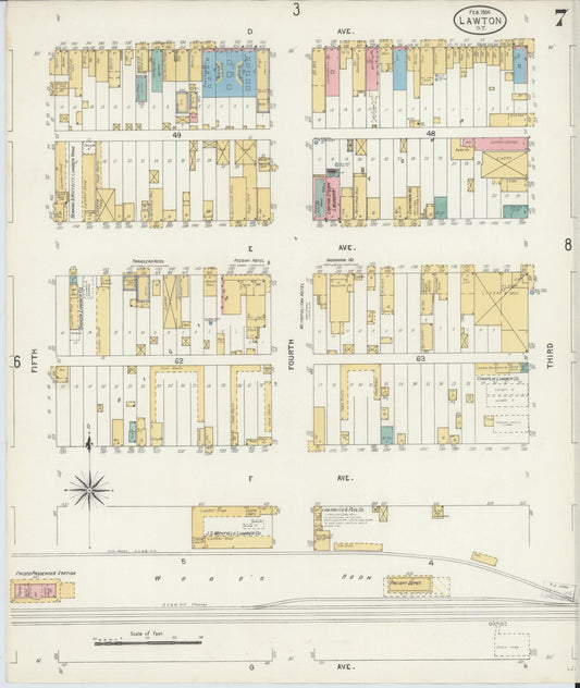 Sanborn Fire Insurance Map from Lawton, Comanche County, Oklahoma (1904), Sheet #0007 - Historic Sanborn Fire Insurance Map Print, vintage old map wall art, antique decor, genealogy gift, Oklahoma Oklahoma map