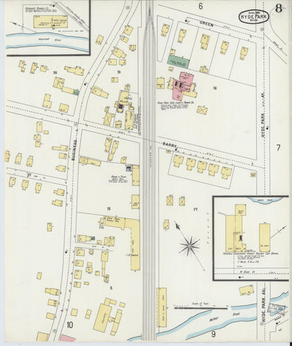 Sanborn Fire Insurance Map from Hyde Park, Norfolk County, Massachusetts (1896), Sheet #0008 - Historic Sanborn Fire Insurance Map Print, vintage old map wall art, antique decor, genealogy gift, Massachusetts Massachusetts map