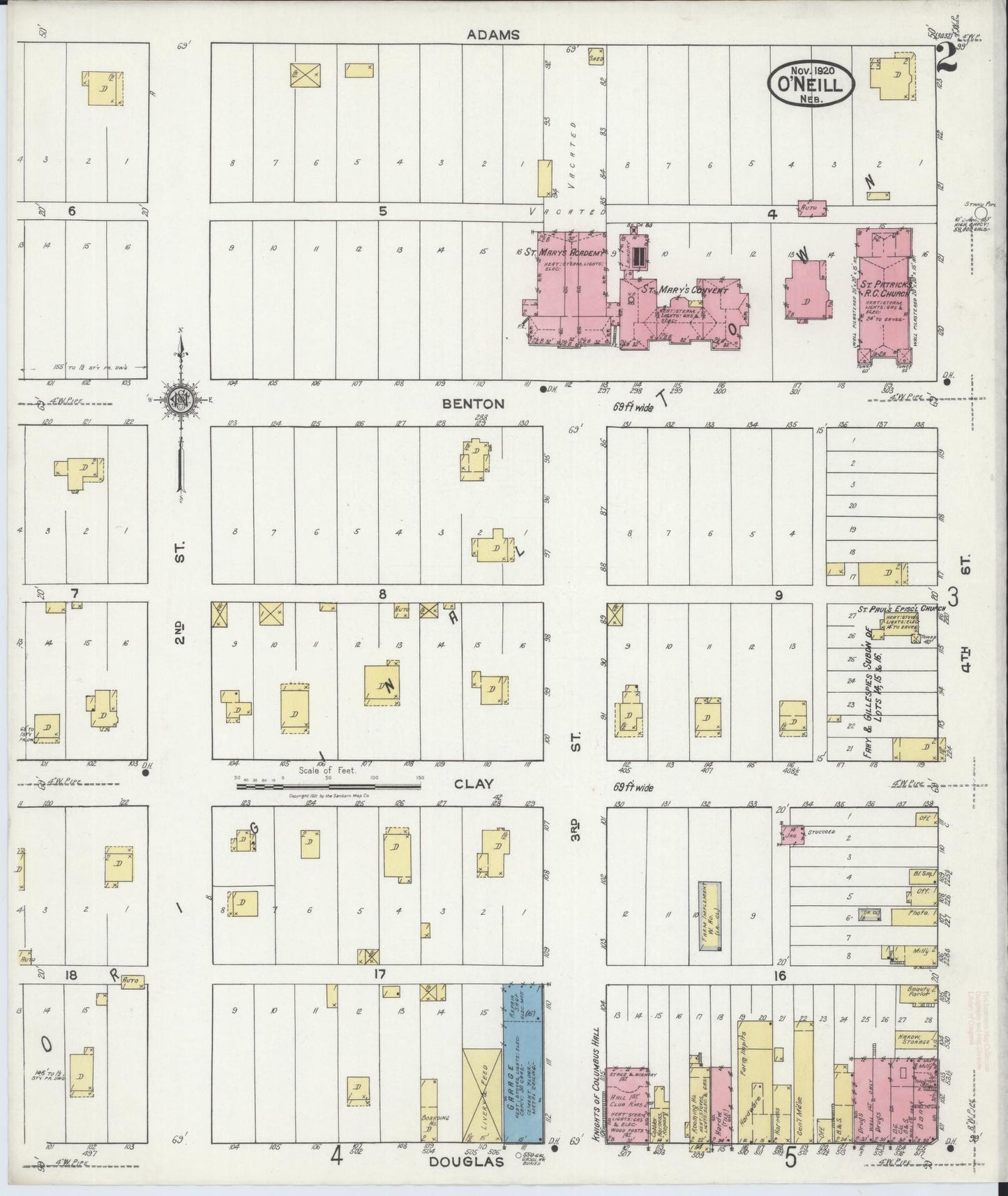 Sanborn Fire Insurance Map from O'Neill, Holt County, Nebraska (1920), Sheet #0002 - Complete Map Set gallery image, historic Sanborn map, vintage wall art, Nebraska Nebraska