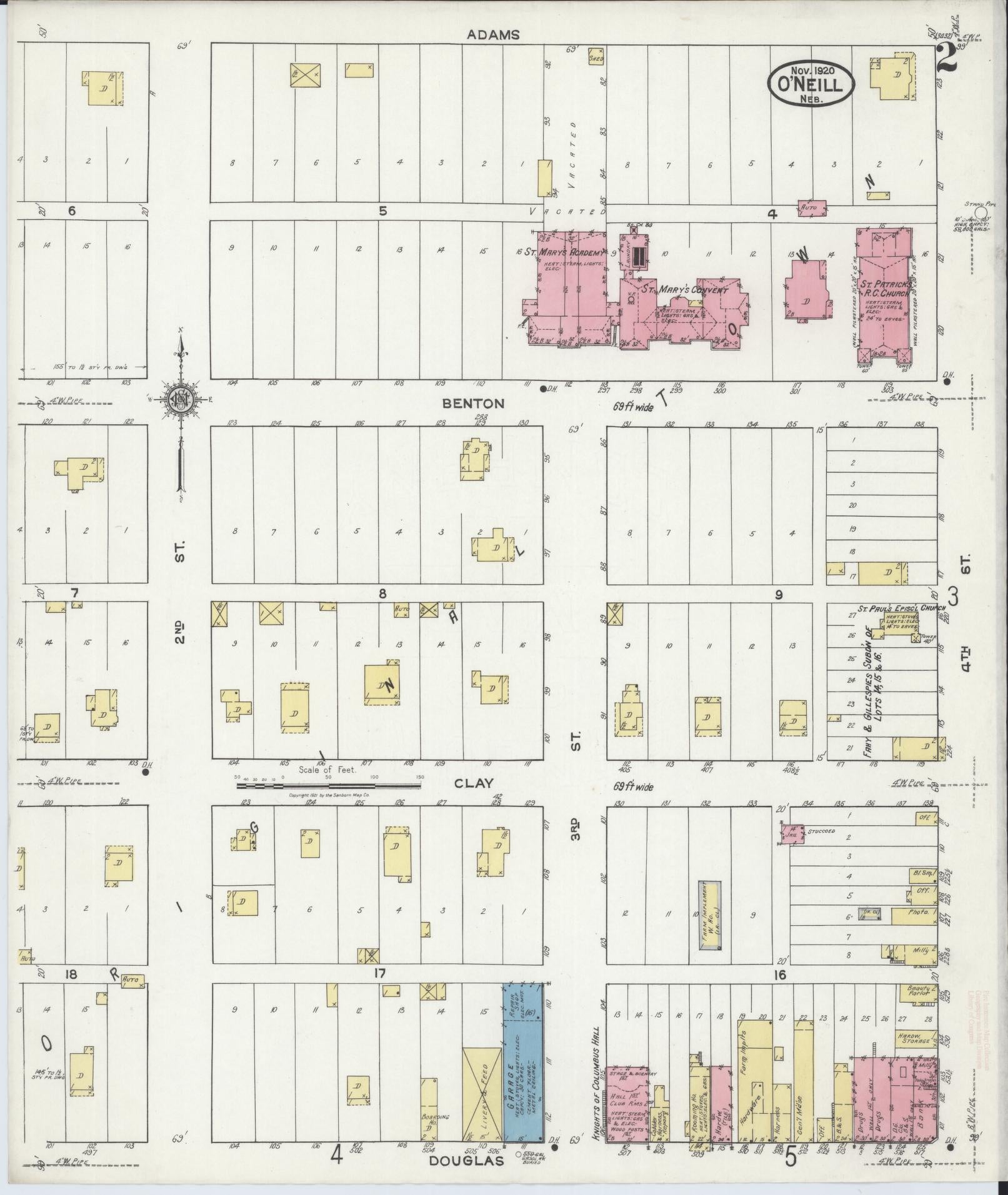 Sanborn Fire Insurance Map from O'Neill, Holt County, Nebraska (1920), Sheet #0002 - Complete Map Set gallery image, historic Sanborn map, vintage wall art, Nebraska Nebraska
