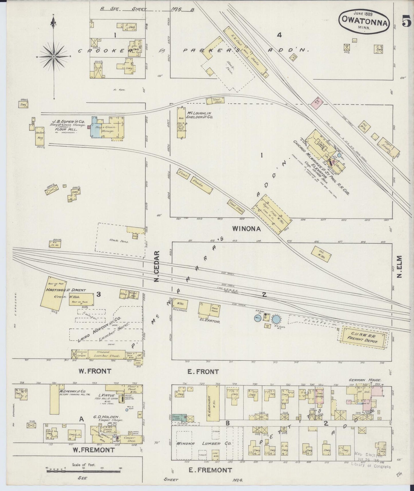 Sanborn Fire Insurance Map from Owatonna, Steele County, Minnesota (1889), Sheet #0005 - Historic Sanborn Fire Insurance Map Print, vintage old map wall art, antique decor, genealogy gift, Minnesota Minnesota map