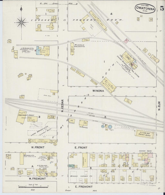 Sanborn Fire Insurance Map from Owatonna, Steele County, Minnesota (1889), Sheet #0005 - Historic Sanborn Fire Insurance Map Print, vintage old map wall art, antique decor, genealogy gift, Minnesota Minnesota map