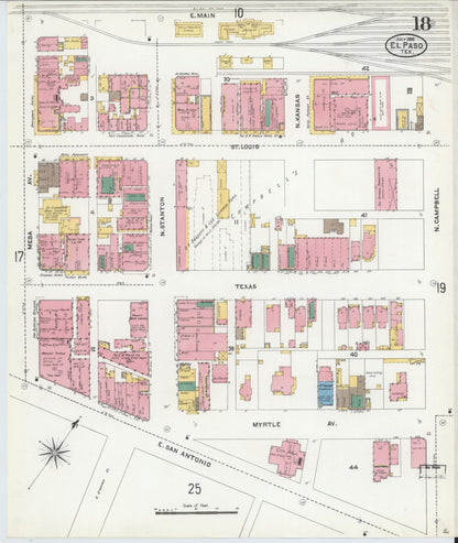 Sanborn Fire Insurance Map from El Paso, El Paso County, Texas (1905), Sheet #0018 - Complete Map Set gallery image, historic Sanborn map, vintage wall art, Texas Texas