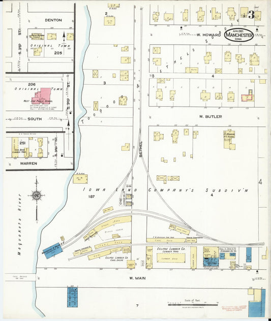 Sanborn Fire Insurance Map from Manchester, Delaware County, Iowa (1921), Sheet #0003 - Historic Sanborn Fire Insurance Map Print, vintage old map wall art