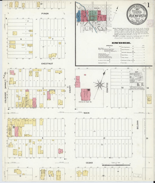 Sanborn Fire Insurance Map from Buena Vista, Chaffee County, Colorado (1908), Sheet #0001 - Complete Map Set gallery image, historic Sanborn map, vintage wall art, Colorado Colorado