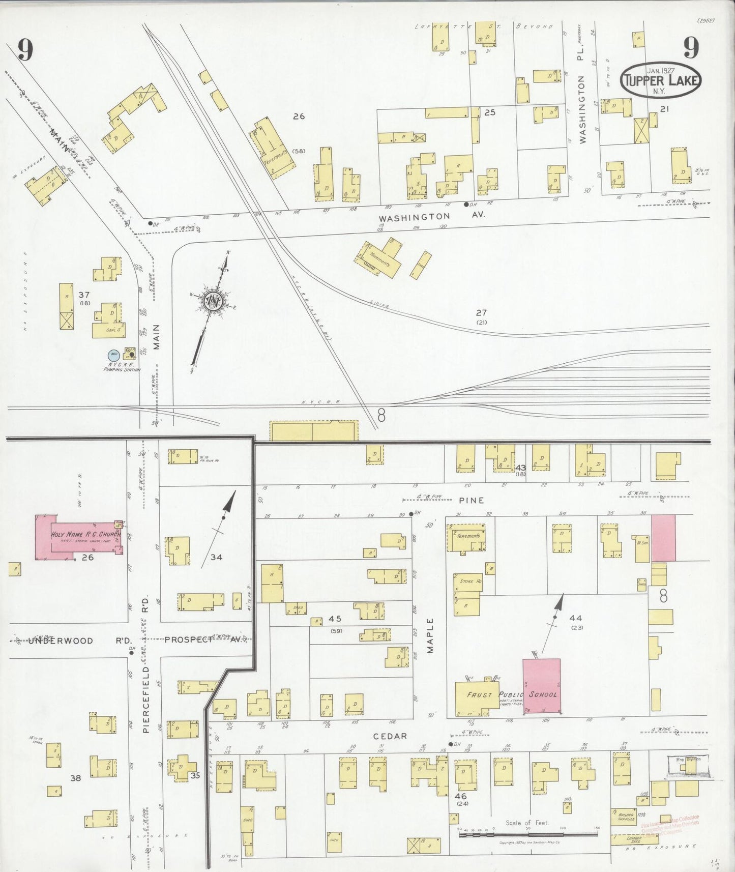 Sanborn Fire Insurance Map from Tupper Lake, Franklin County, New York (1927), Sheet #0009 - Complete Map Set gallery image, historic Sanborn map, vintage wall art, New York New York
