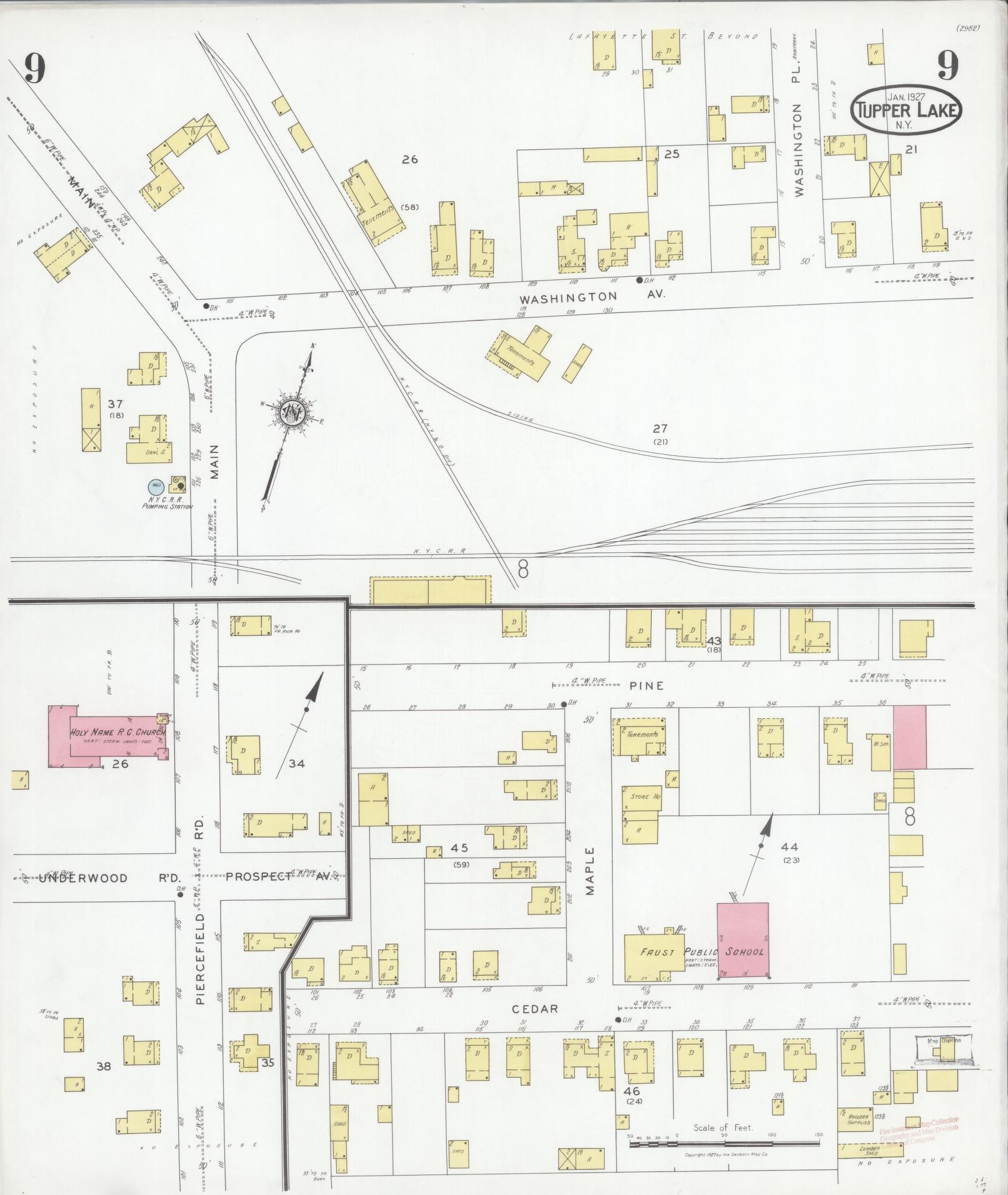 Sanborn Fire Insurance Map from Tupper Lake, Franklin County, New York (1927), Sheet #0009 - Complete Map Set gallery image, historic Sanborn map, vintage wall art, New York New York