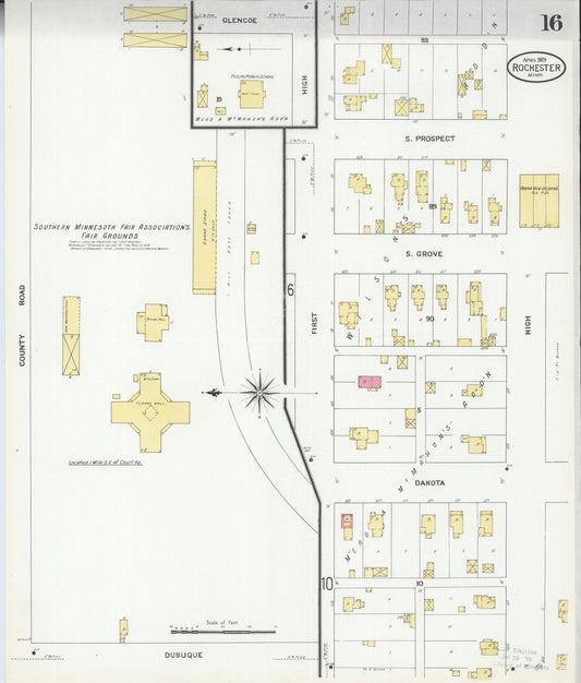 Sanborn Fire Insurance Map from Rochester, Olmsted County, Minnesota (1909), Sheet #0016 - Historic Sanborn Fire Insurance Map Print, vintage old map wall art, antique decor, genealogy gift, Minnesota Minnesota map