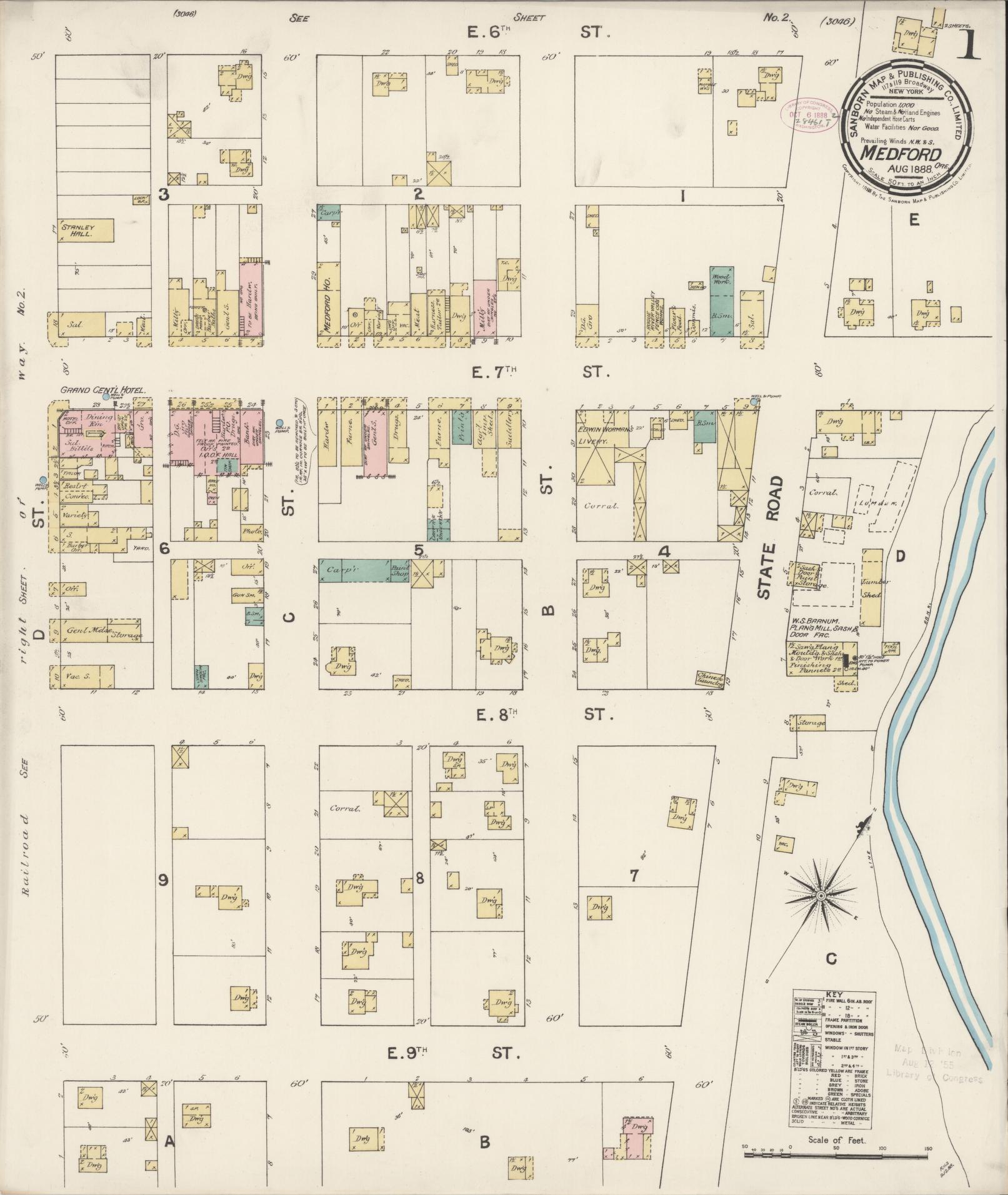 Sanborn Fire Insurance Map from Medford, Jackson County, Oregon (1888), Sheet #0001 - Complete Map Set gallery image, historic Sanborn map, vintage wall art, Oregon Oregon