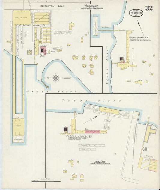 Sanborn Fire Insurance Map from New Bern, Craven County, North Carolina (1913), Sheet #0032 - Historic Sanborn Fire Insurance Map Print, vintage old map wall art, antique decor, genealogy gift, North Carolina North Carolina map