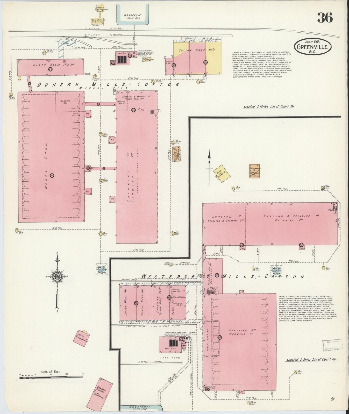 Sanborn Fire Insurance Map from Greenville, Greenville County, South Carolina (1913), Sheet #0036 - Historic Sanborn Fire Insurance Map Print, vintage old map wall art, antique decor, genealogy gift, South Carolina South Carolina map