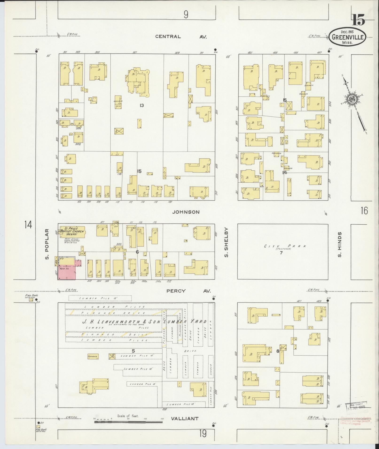 Sanborn Fire Insurance Map from Greenville, Washington County, Mississippi (1915), Sheet #0015 - Historic Sanborn Fire Insurance Map Print, vintage old map wall art, antique decor, genealogy gift, Mississippi Mississippi map