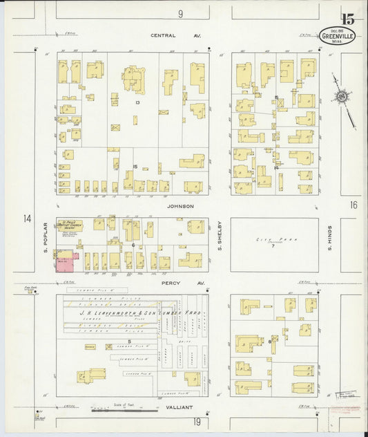Sanborn Fire Insurance Map from Greenville, Washington County, Mississippi (1915), Sheet #0015 - Historic Sanborn Fire Insurance Map Print, vintage old map wall art, antique decor, genealogy gift, Mississippi Mississippi map