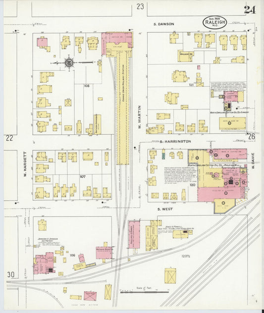 Sanborn Fire Insurance Map from Raleigh, Wake County, North Carolina (1909), Sheet #0024 - Historic Sanborn Fire Insurance Map Print, vintage old map wall art, antique decor, genealogy gift, North Carolina North Carolina map