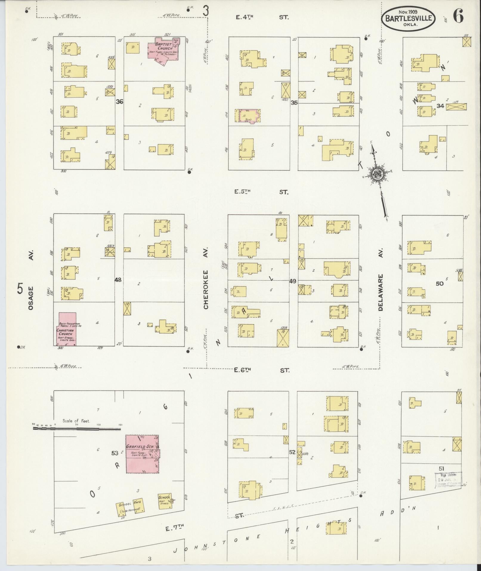 Sanborn Fire Insurance Map from Bartlesville, Washington County, Oklahoma (1909), Sheet #0006 - Historic Sanborn Fire Insurance Map Print, vintage old map wall art, antique decor, genealogy gift, Oklahoma Oklahoma map