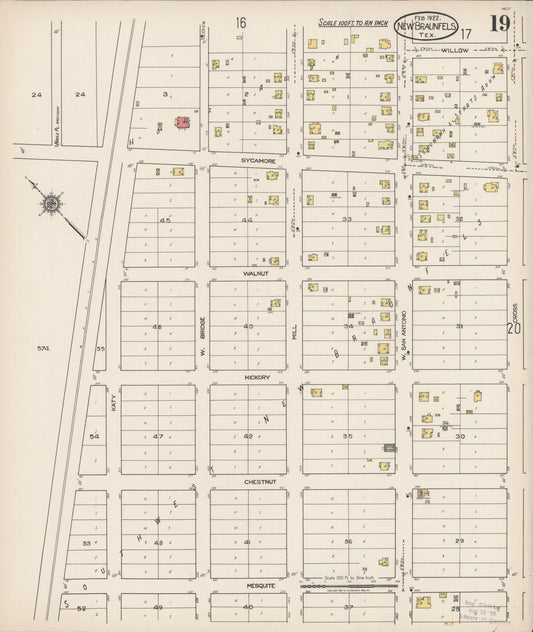 Sanborn Fire Insurance Map from New Braunfels, Comal County, Texas (1922), Sheet #0019 - Historic Sanborn Fire Insurance Map Print, vintage old map wall art, antique decor, genealogy gift, Texas Texas map