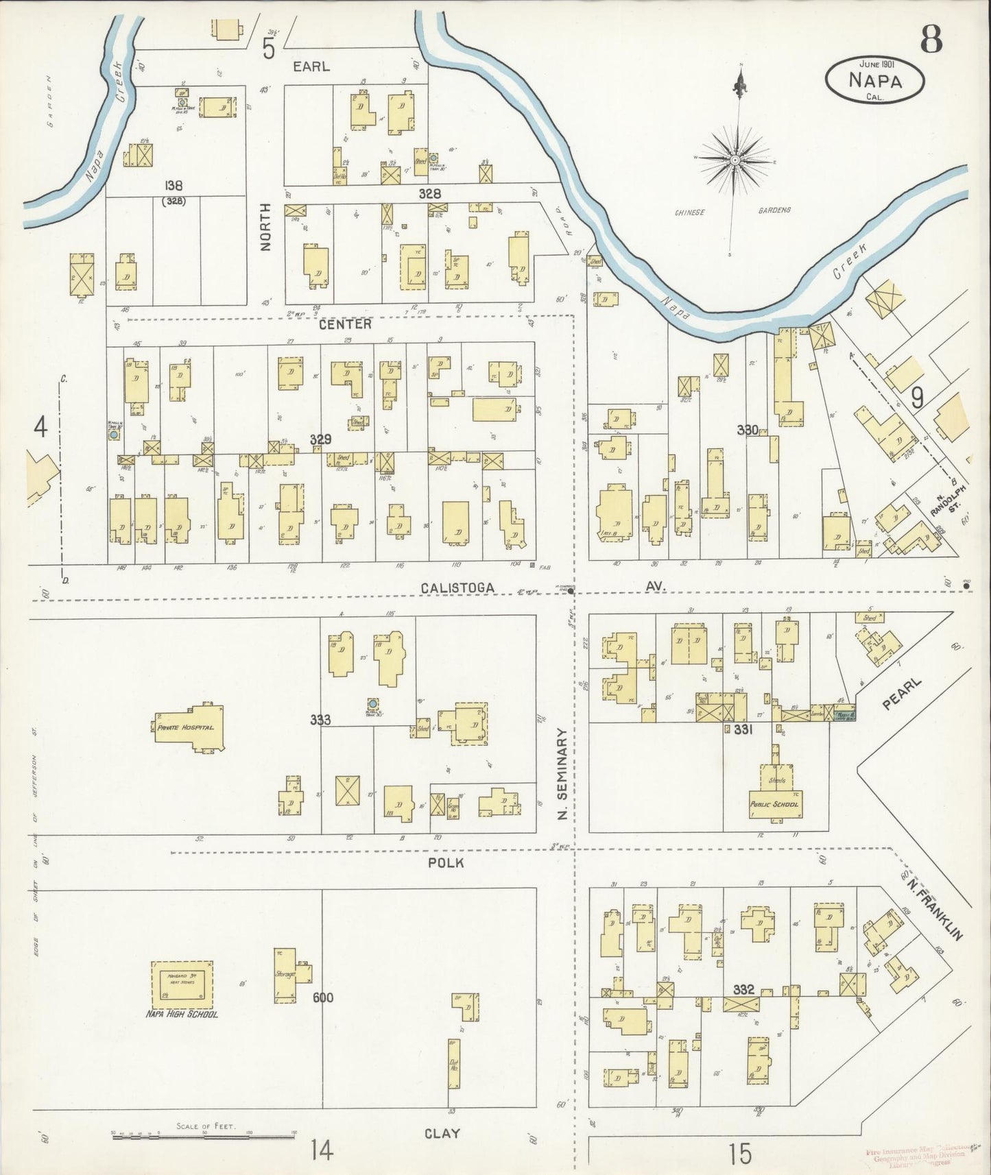 Sanborn Fire Insurance Map from Napa, Napa County, California (1901), Sheet #0008 - Complete Map Set gallery image, historic Sanborn map, vintage wall art, California California