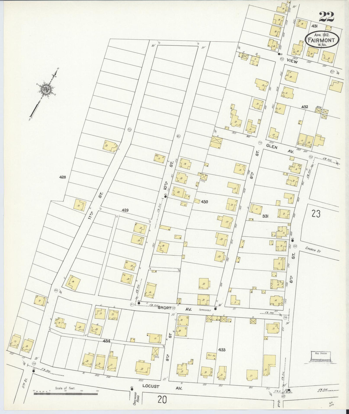Sanborn Fire Insurance Map from Fairmont, Marion County, West Virginia (1912), Sheet #0022 - Historic Sanborn Fire Insurance Map Print, vintage old map wall art, antique decor, genealogy gift, West Virginia West Virginia map