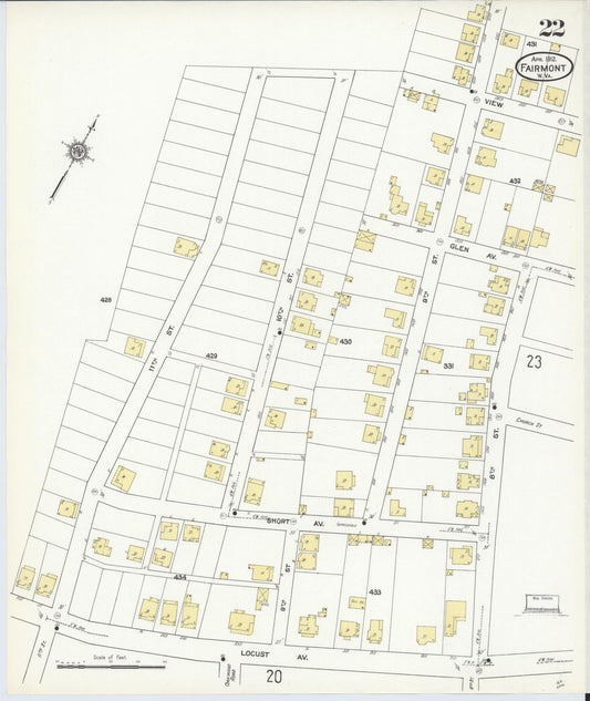 Sanborn Fire Insurance Map from Fairmont, Marion County, West Virginia (1912), Sheet #0022 - Historic Sanborn Fire Insurance Map Print, vintage old map wall art, antique decor, genealogy gift, West Virginia West Virginia map