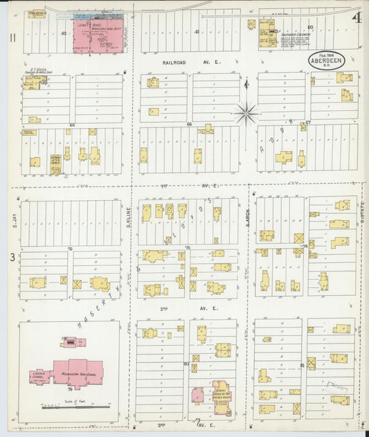 Sanborn Fire Insurance Map from Aberdeen, Brown County, South Dakota (1904), Sheet #0004 - Historic Sanborn Fire Insurance Map Print, vintage old map wall art, antique decor, genealogy gift, South Dakota South Dakota map