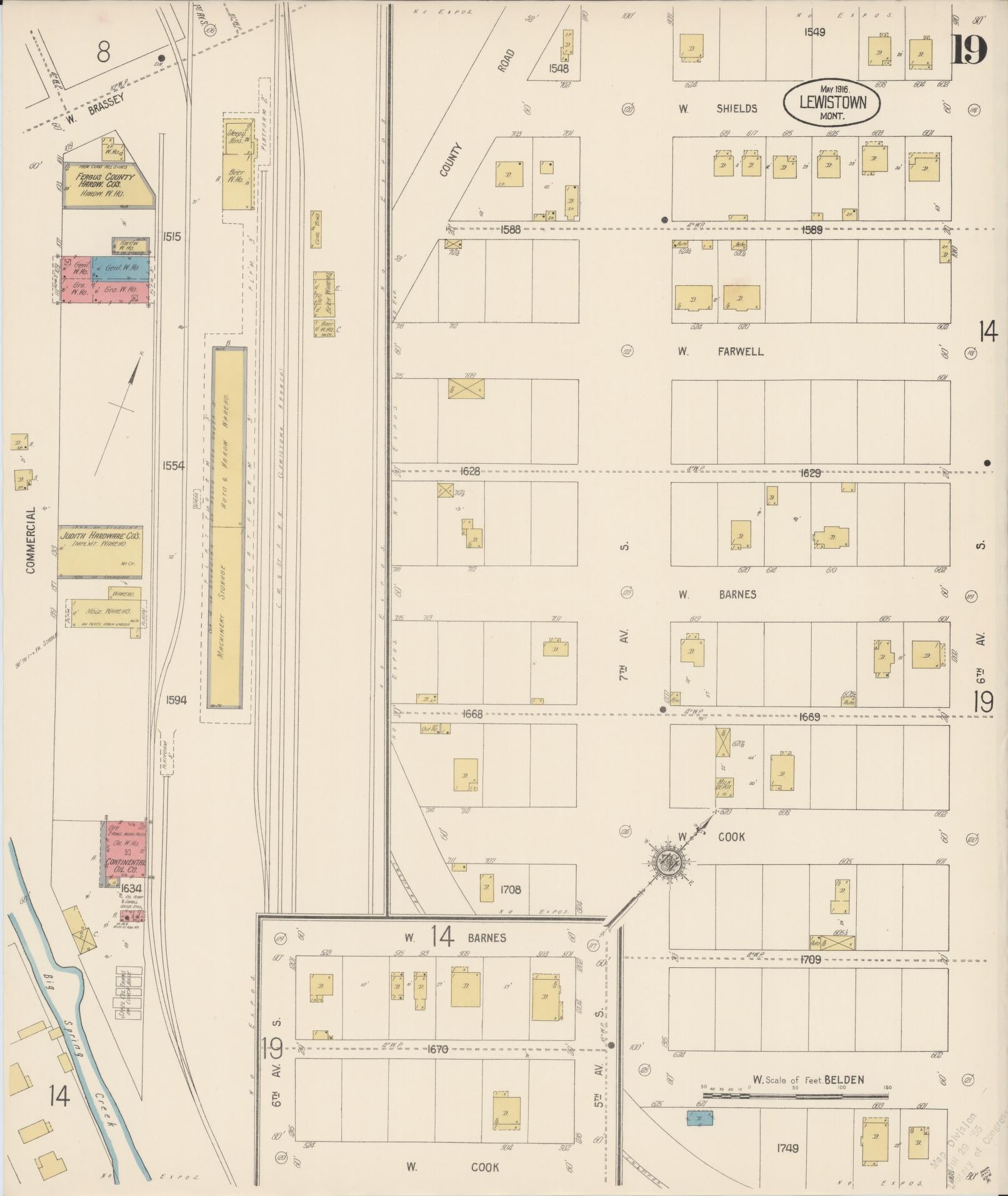 Sanborn Fire Insurance Map from Lewistown, Fergus County, Montana (1916), Sheet #0019 - Complete Map Set gallery image, historic Sanborn map, vintage wall art, Montana Montana