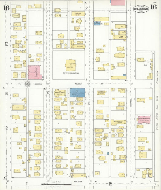 Sanborn Fire Insurance Map from Bremerton, Kitsap County, Washington (1925), Sheet #0016 - Historic Sanborn Fire Insurance Map Print, vintage old map wall art, antique decor, genealogy gift, Washington Washington map