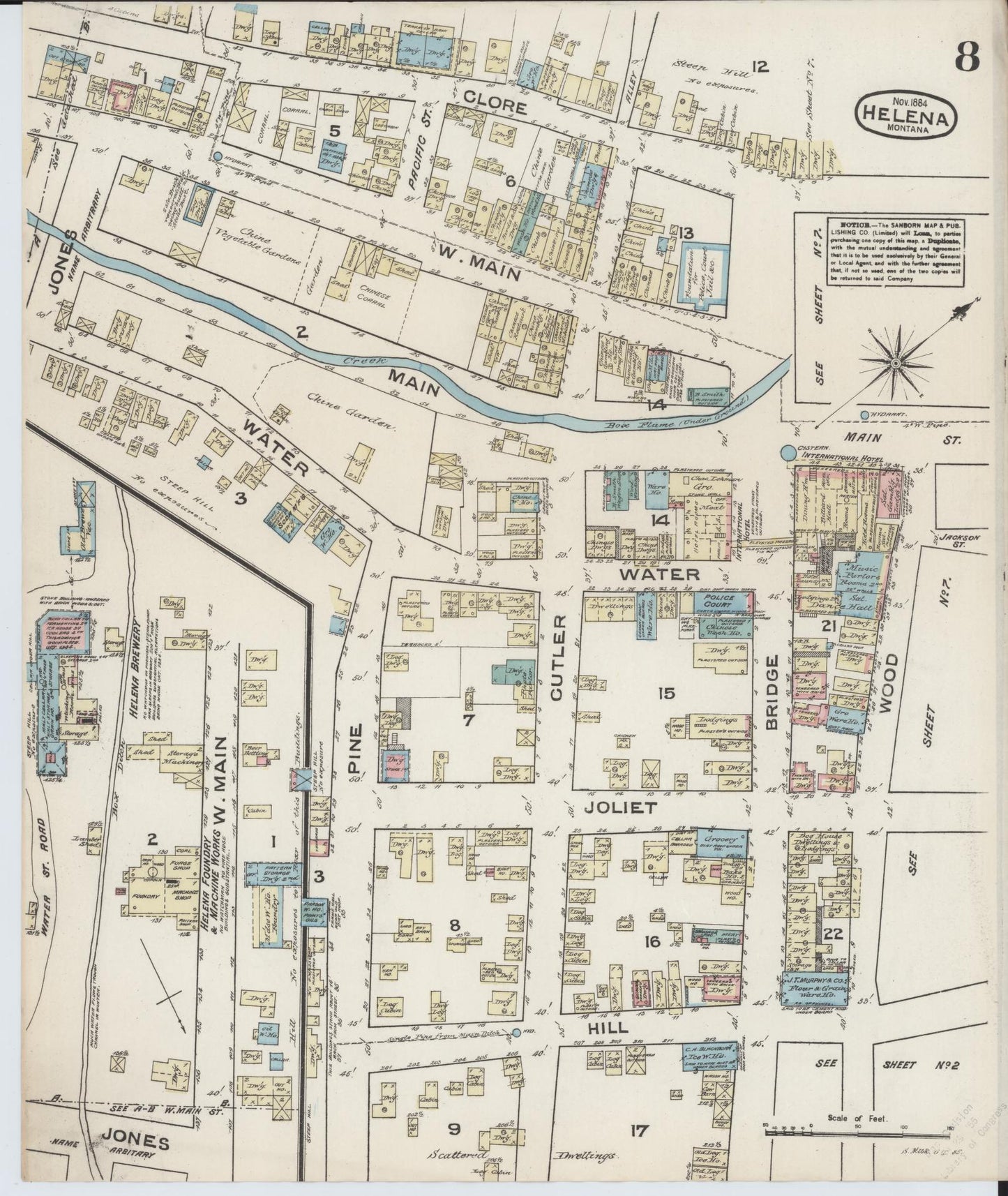 Sanborn Fire Insurance Map from Helena, Lewis and Clark County, Montana (1884), Sheet #0008 - Complete Map Set gallery image, historic Sanborn map, vintage wall art, Montana Montana