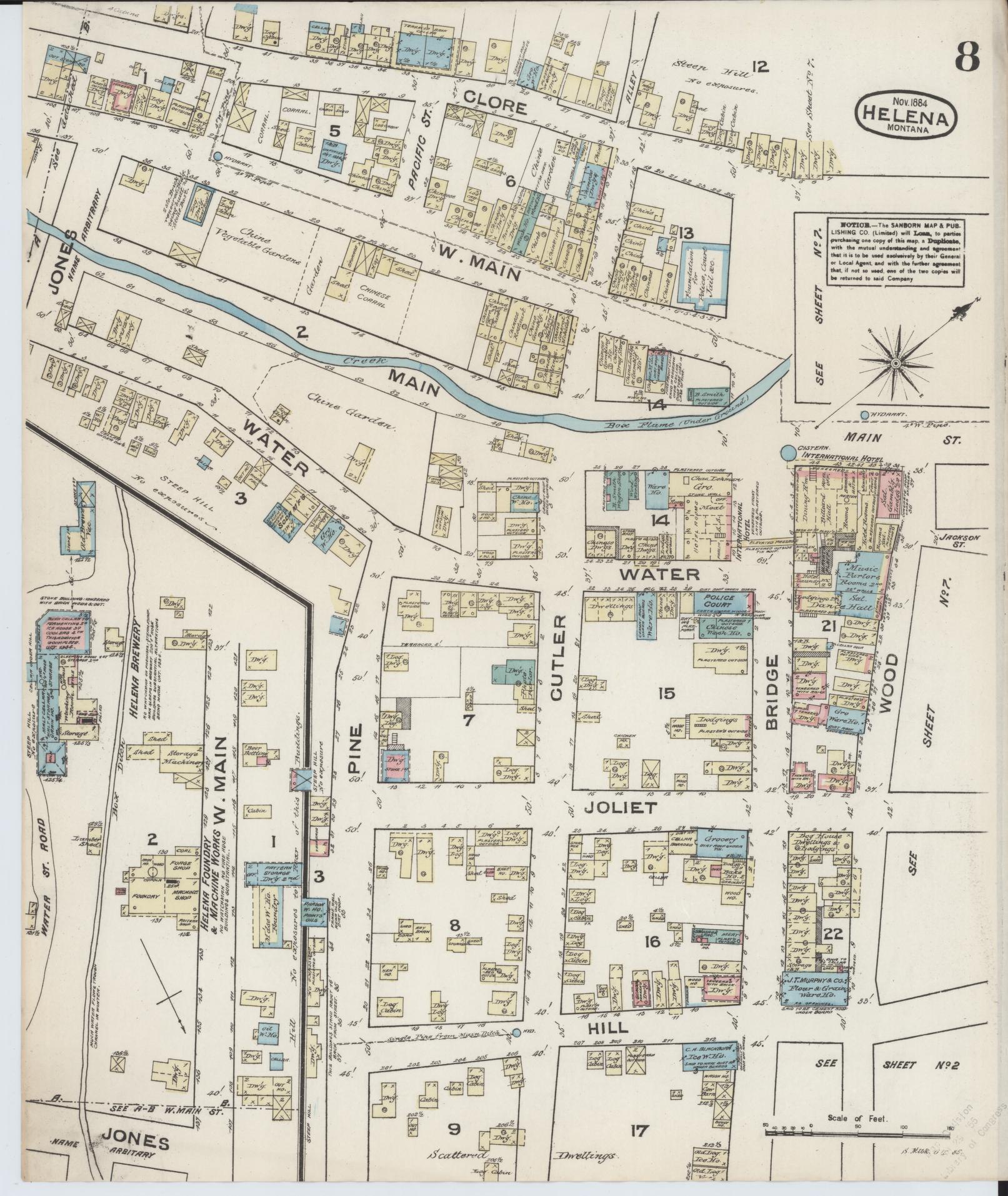 Sanborn Fire Insurance Map from Helena, Lewis and Clark County, Montana (1884), Sheet #0008 - Complete Map Set gallery image, historic Sanborn map, vintage wall art, Montana Montana