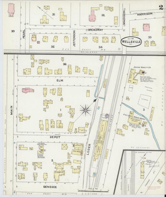 Sanborn Fire Insurance Map from Wellsville, Allegany County, New York (1891), Sheet #0002 - Historic Sanborn Fire Insurance Map Print, vintage old map wall art, antique decor, genealogy gift, New York New York map
