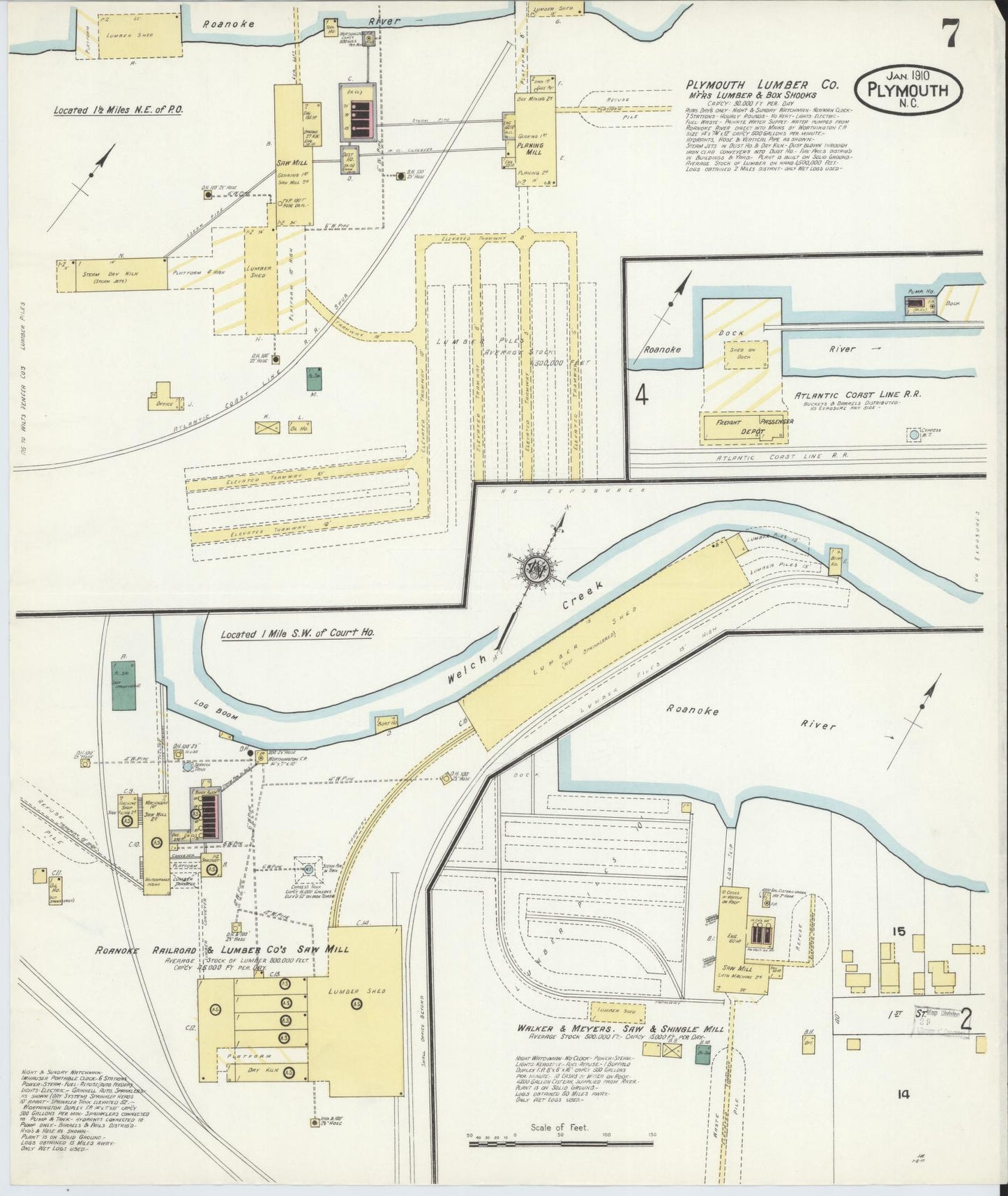 Sanborn Fire Insurance Map from Plymouth, Washington County, North Carolina (1910), Sheet #0007 - Historic Sanborn Fire Insurance Map Print, vintage old map wall art, antique decor, genealogy gift, North Carolina North Carolina map