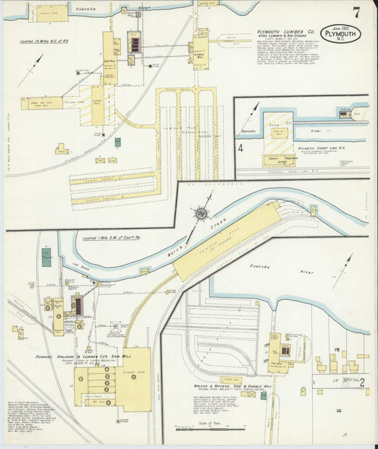 Sanborn Fire Insurance Map from Plymouth, Washington County, North Carolina (1910), Sheet #0007 - Historic Sanborn Fire Insurance Map Print, vintage old map wall art, antique decor, genealogy gift, North Carolina North Carolina map