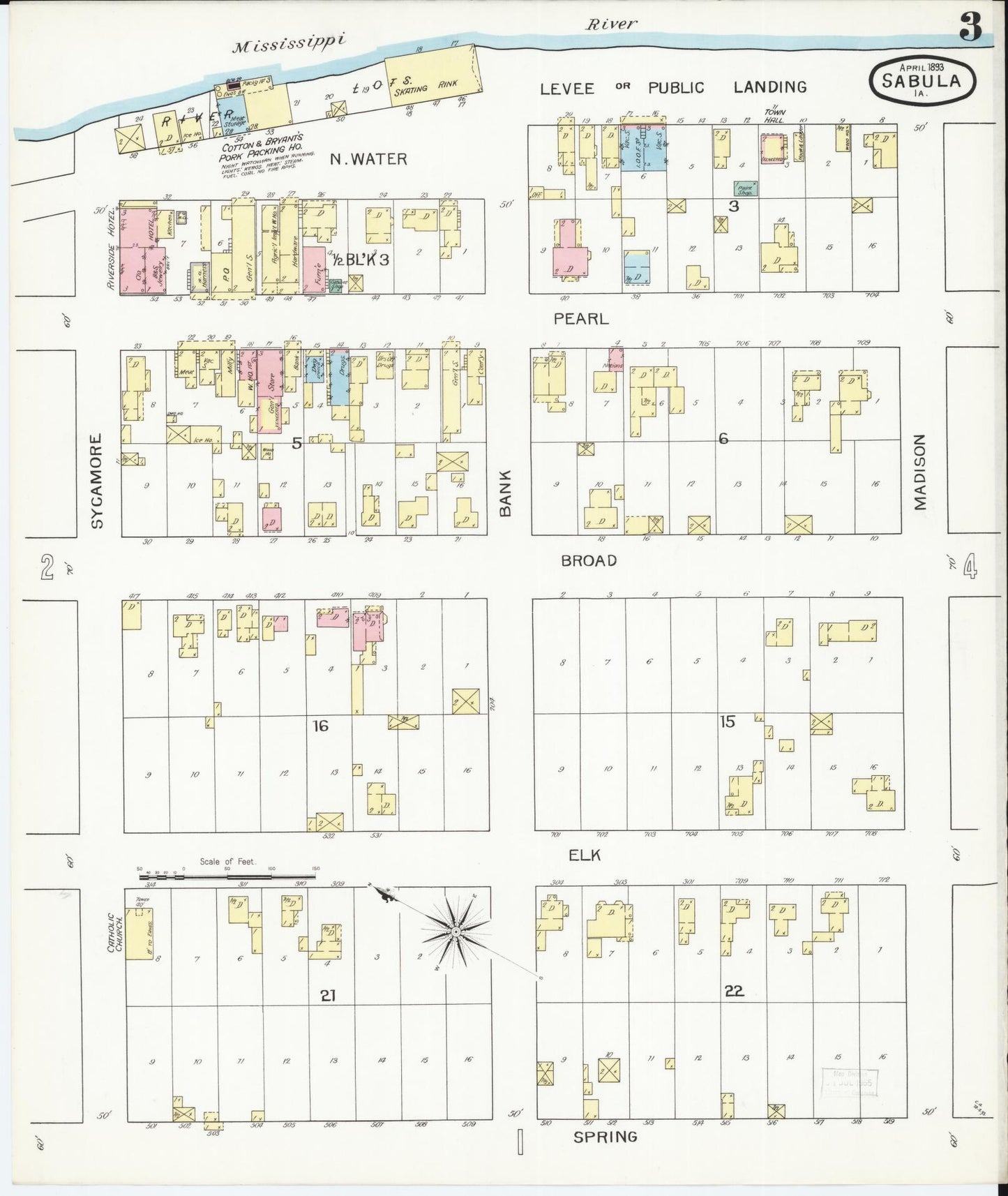 Sanborn Fire Insurance Map from Sabula, Jackson County, Iowa (1893), Sheet #0003 - Historic Sanborn Fire Insurance Map Print, vintage old map wall art
