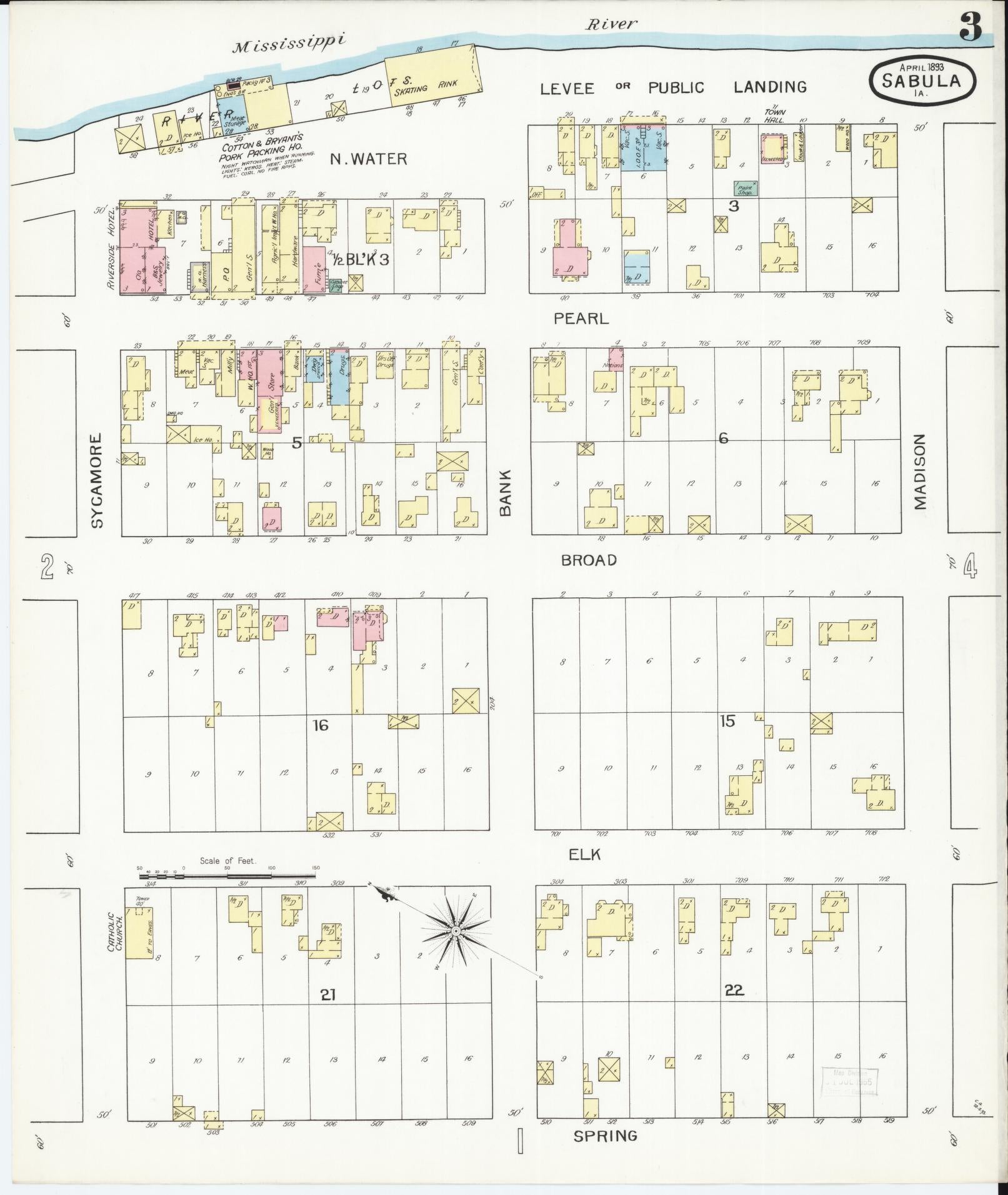Sanborn Fire Insurance Map from Sabula, Jackson County, Iowa (1893), Sheet #0003 - Historic Sanborn Fire Insurance Map Print, vintage old map wall art