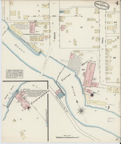 Sanborn Fire Insurance Map from Greenville, Greenville County, South Carolina (1884), Sheet #0004 - Complete Map Set gallery image, historic Sanborn map, vintage wall art, South Carolina South Carolina