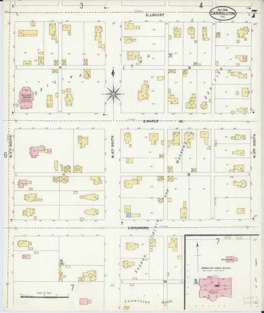 Sanborn Fire Insurance Map from Carrollton, Greene County, Illinois (1906), Sheet #0007 - Historic Sanborn Fire Insurance Map Print, vintage old map wall art, antique decor, genealogy gift, Illinois Illinois map