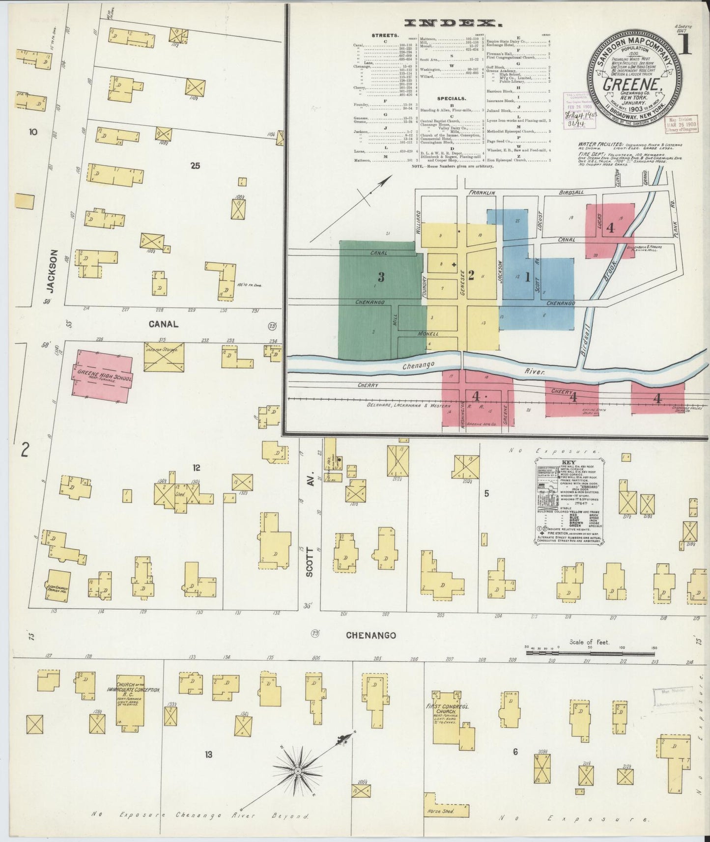 Sanborn Fire Insurance Map from Greene, Chenango County, New York (1903), Sheet #0001 - Complete Map Set gallery image, historic Sanborn map, vintage wall art, New York New York