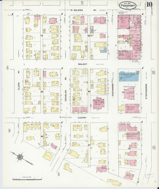 Sanborn Fire Insurance Map from Freeport, Stephenson County, Illinois (1910), Sheet #0010 - Historic Sanborn Fire Insurance Map Print, vintage old map wall art, antique decor, genealogy gift, Illinois Illinois map