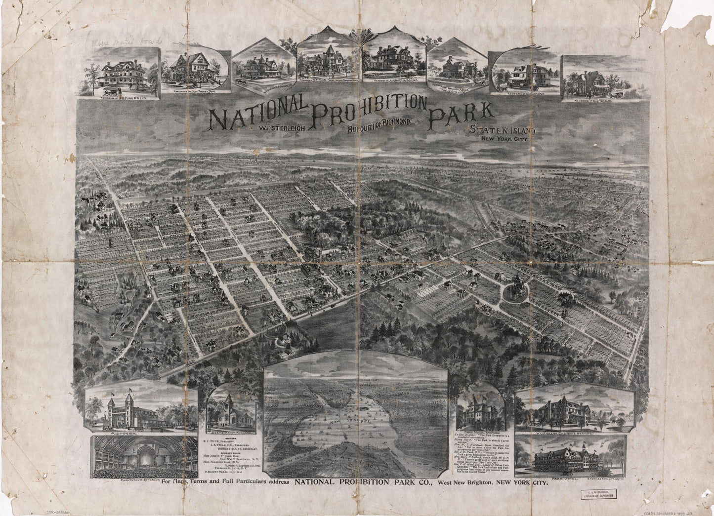 National Prohibition Park, Westerleigh, borough of Richmond, Staten Island, New York City (1898) – Historic Bird’s-Eye View Panorama Print
