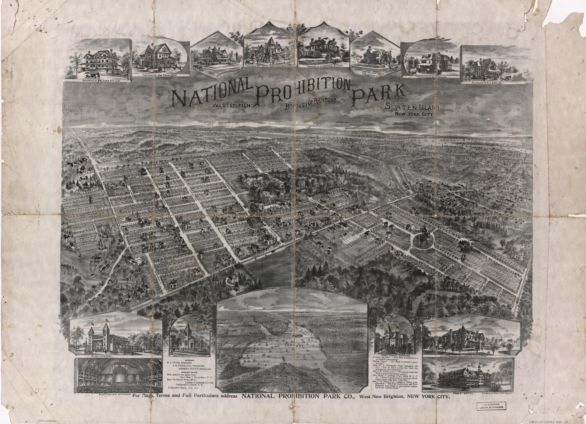National Prohibition Park, Westerleigh, borough of Richmond, Staten Island, New York City (1898) – Historic Bird’s-Eye View Panorama Print