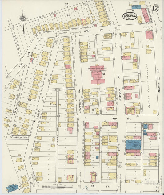 Sanborn Fire Insurance Map from Donora, Washington County, Pennsylvania (1921), Sheet #0012 - Historic Sanborn Fire Insurance Map Print, vintage old map wall art, antique decor, genealogy gift, Pennsylvania Pennsylvania map