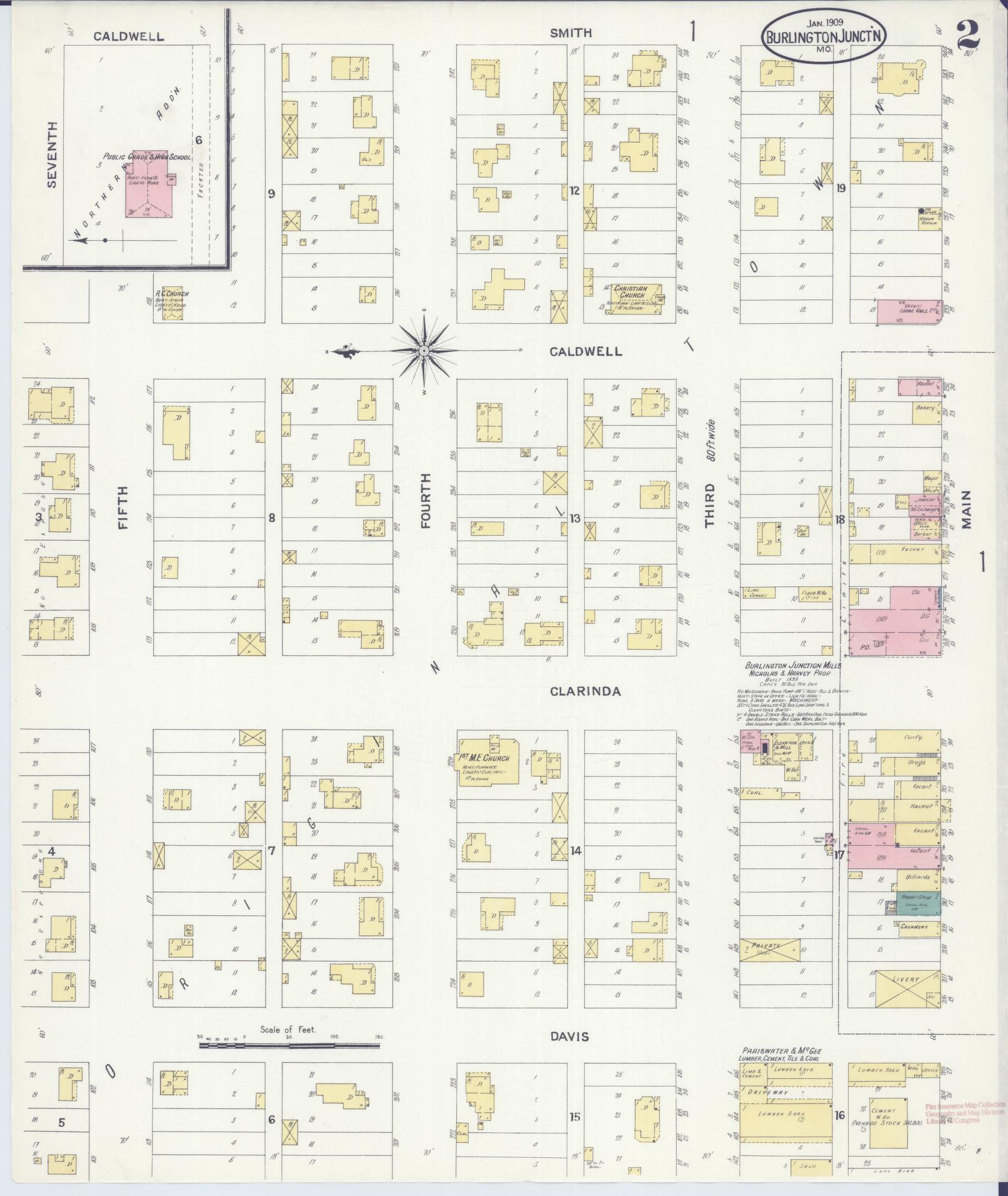 Sanborn Fire Insurance Map from Burlington Junction, Nodaway County, Missouri (1909), Sheet #0002 - Historic Sanborn Fire Insurance Map Print, vintage old map wall art, antique decor, genealogy gift, Missouri Missouri map