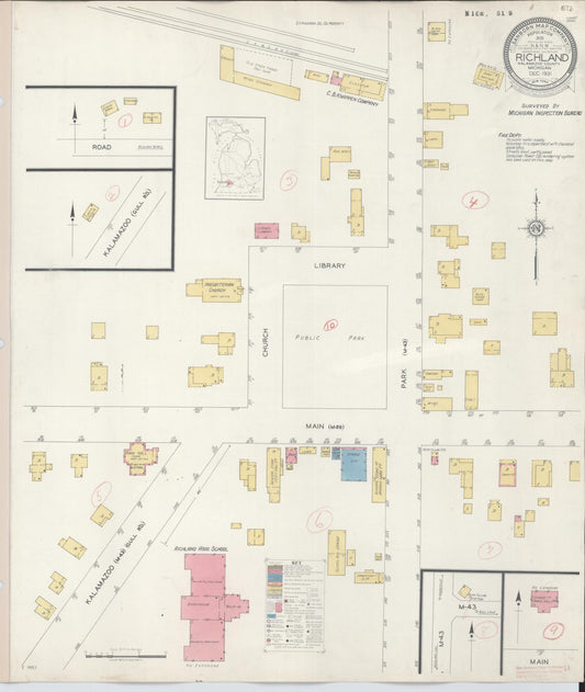 Sanborn Fire Insurance Map from Richland, Kalamazoo County, Michigan (1931), Sheet #0001 - Historic Sanborn Fire Insurance Map Print, vintage old map wall art, antique decor, genealogy gift, Michigan Michigan map