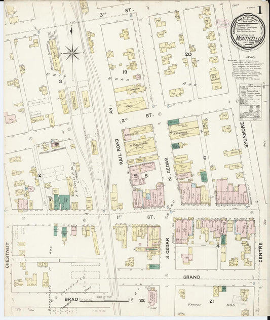 Sanborn Fire Insurance Map from Monticello, Jones County, Iowa (1888), Sheet #0001 - Historic Sanborn Fire Insurance Map Print, vintage old map wall art
