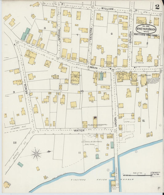 Sanborn Fire Insurance Map from Vineyard Haven, Dukes County, Massachusetts (1892), Sheet #0002 - Historic Sanborn Fire Insurance Map Print, vintage old map wall art, antique decor, genealogy gift, Massachusetts Massachusetts map