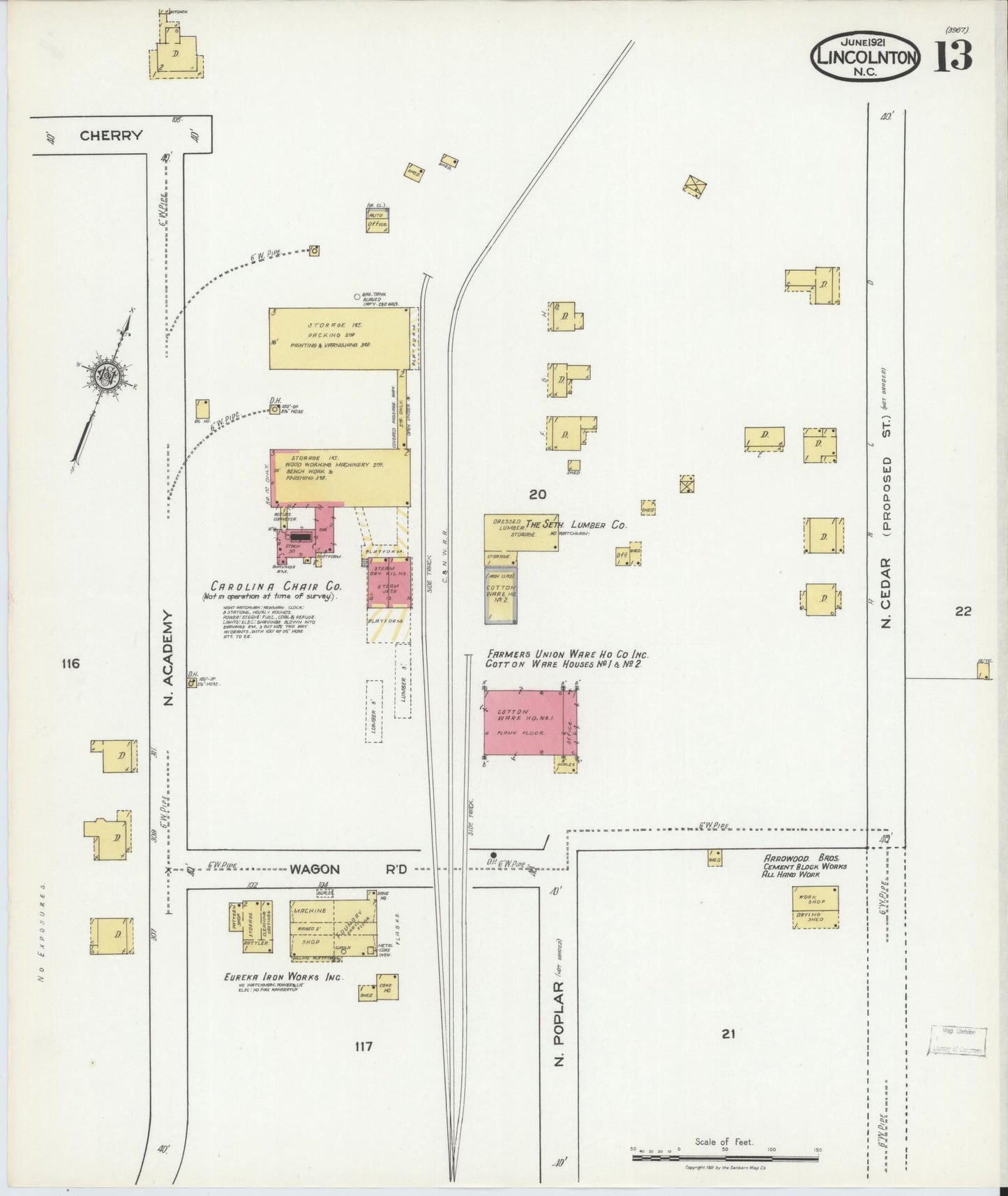 Sanborn Fire Insurance Map from Lincolnton, Lincoln County, North Carolina (1921), Sheet #0013 - Complete Map Set gallery image, historic Sanborn map, vintage wall art, North Carolina North Carolina