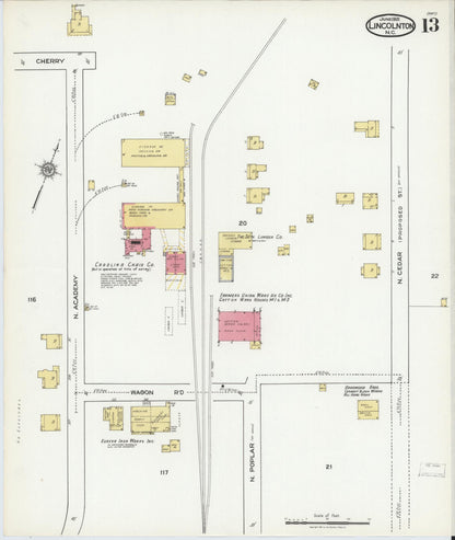 Sanborn Fire Insurance Map from Lincolnton, Lincoln County, North Carolina (1921), Sheet #0013 - Complete Map Set gallery image, historic Sanborn map, vintage wall art, North Carolina North Carolina